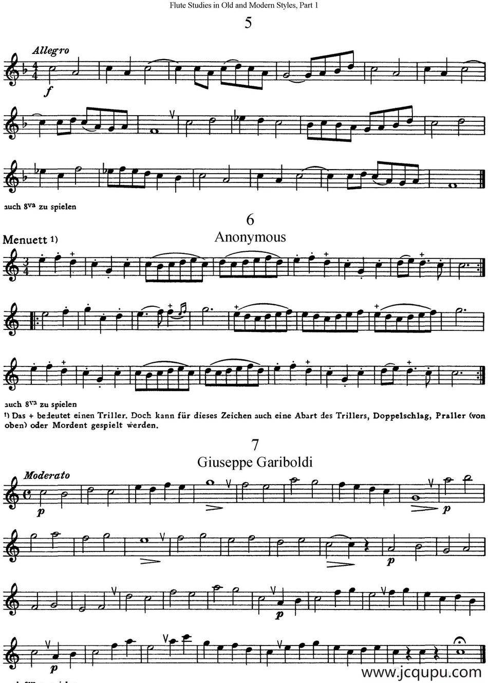 斯勒新老风格长笛练习重奏曲（第一部分）（NO.5-NO.7）简谱