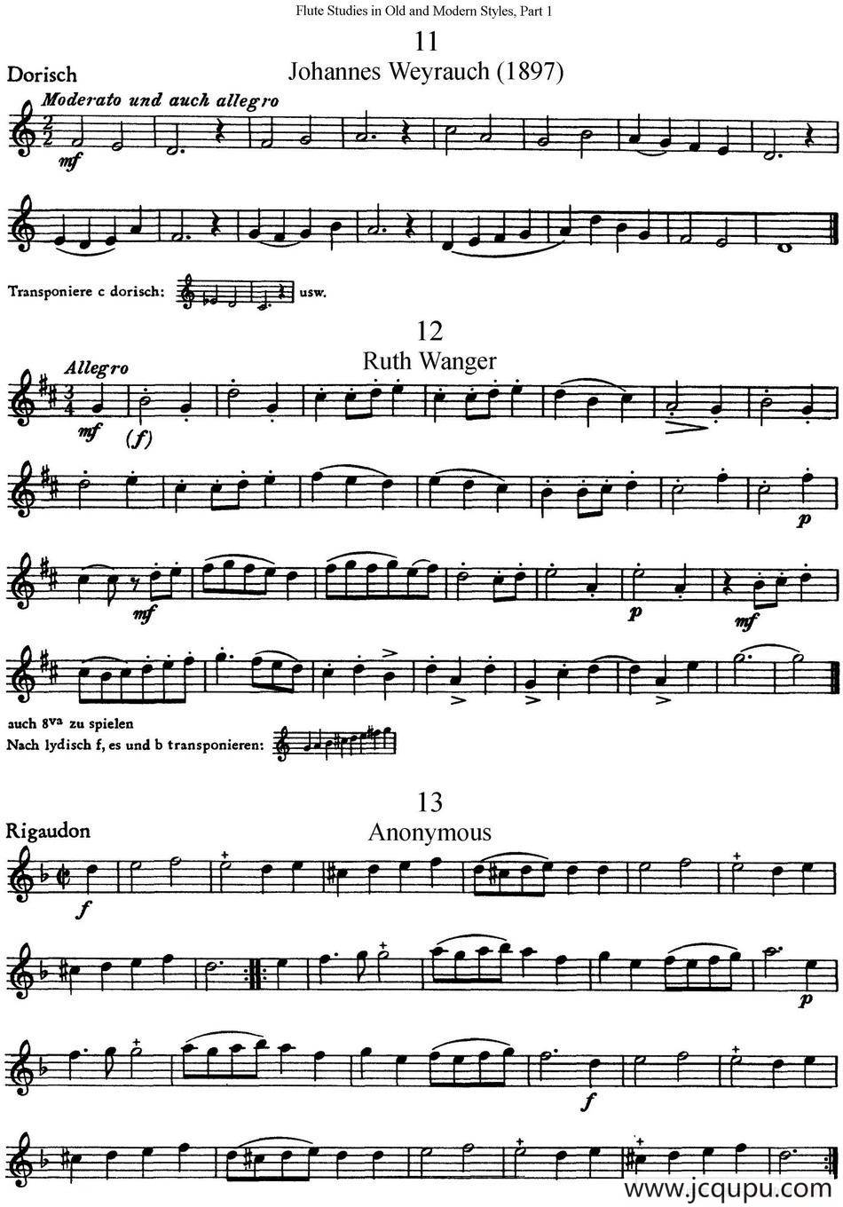 斯勒新老风格长笛练习重奏曲（第一部分）（NO.11-NO.13）简谱