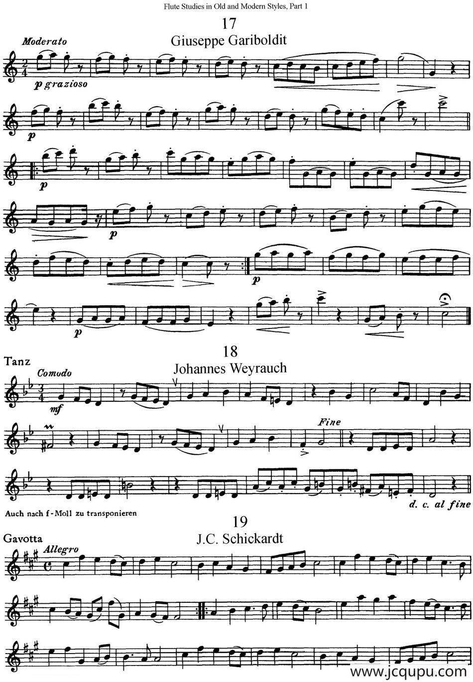 斯勒新老风格长笛练习重奏曲（第一部分）（NO.17-NO.21）简谱