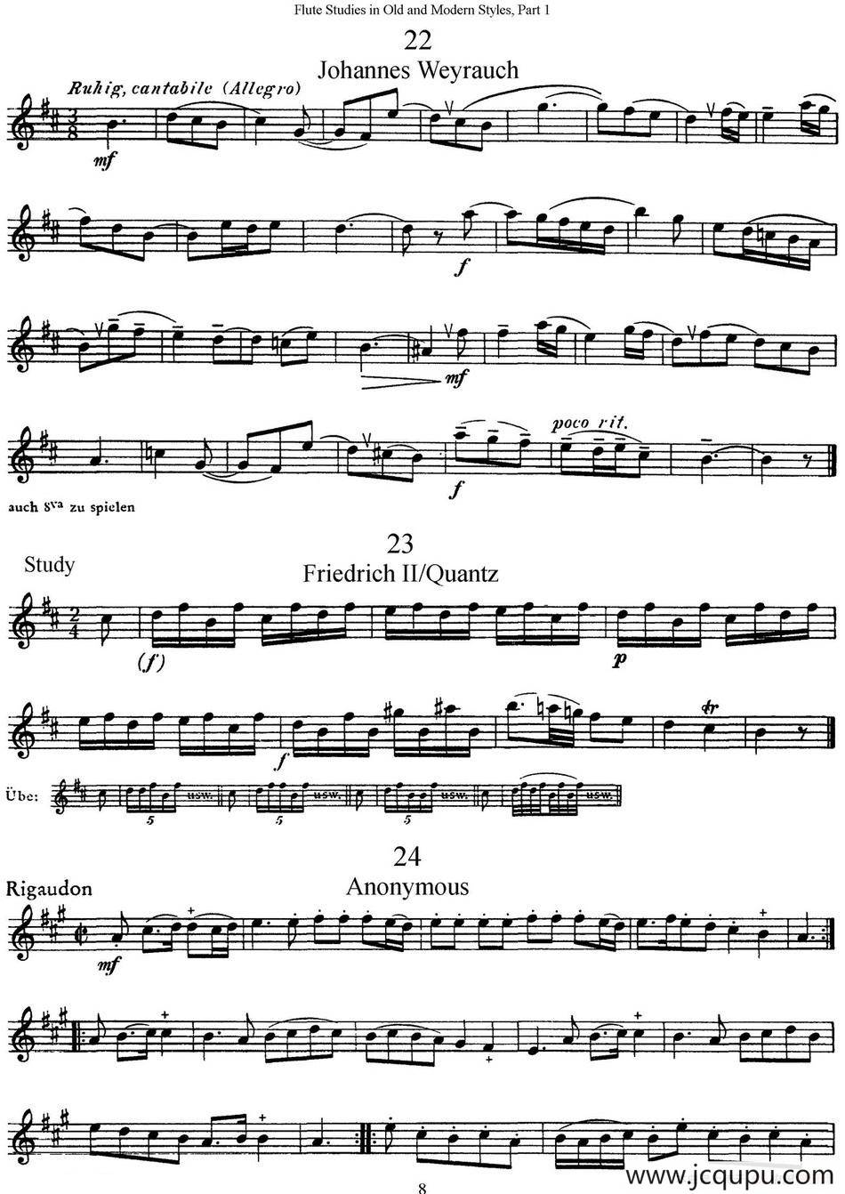 斯勒新老风格长笛练习重奏曲（第一部分）（NO.22-NO.26）简谱