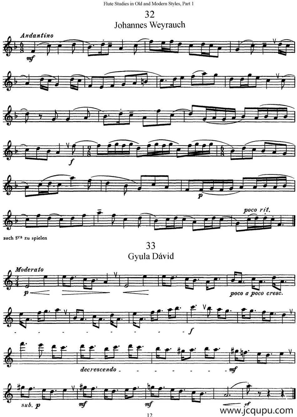 斯勒新老风格长笛练习重奏曲（第一部分）（NO.32-NO.35）简谱