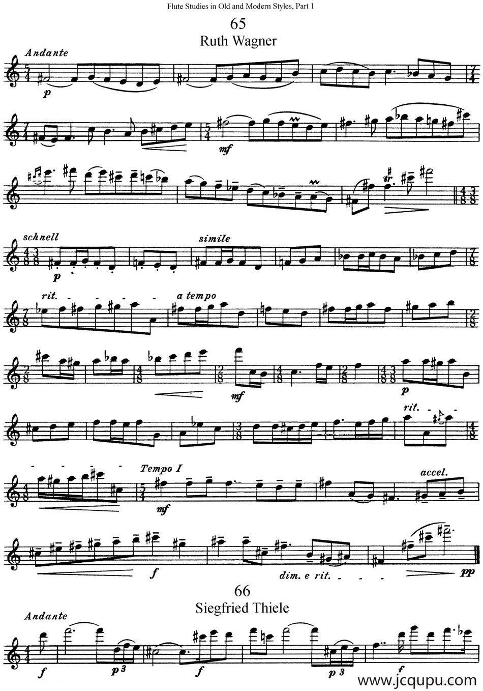 斯勒新老风格长笛练习重奏曲（第一部分）（NO.65-NO.67）简谱