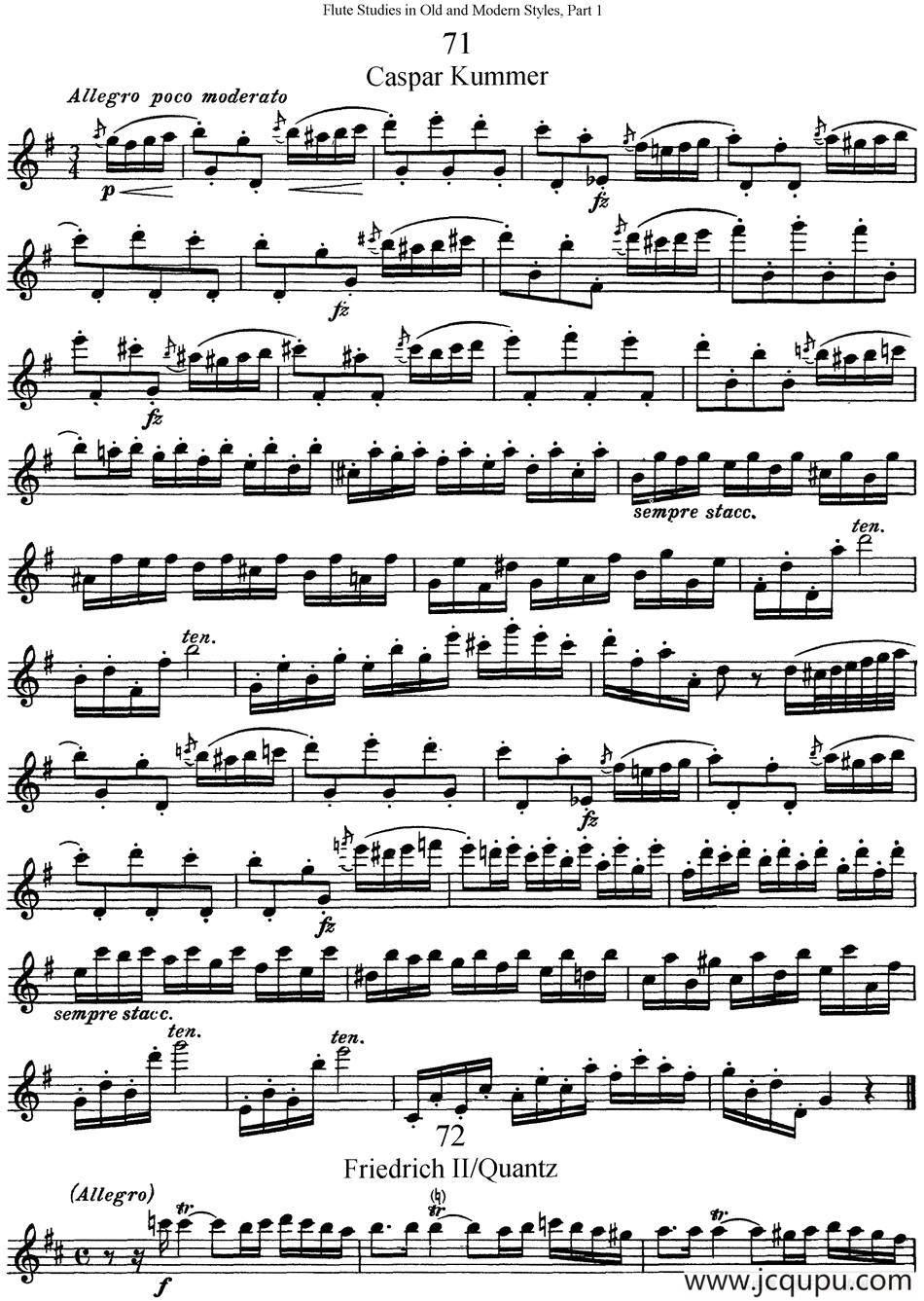 斯勒新老风格长笛练习重奏曲（第一部分）（NO.71-NO.73）简谱