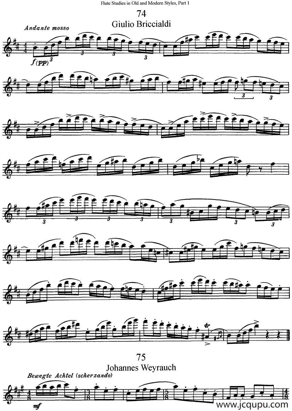 斯勒新老风格长笛练习重奏曲（第一部分）（NO.74-NO.75）简谱