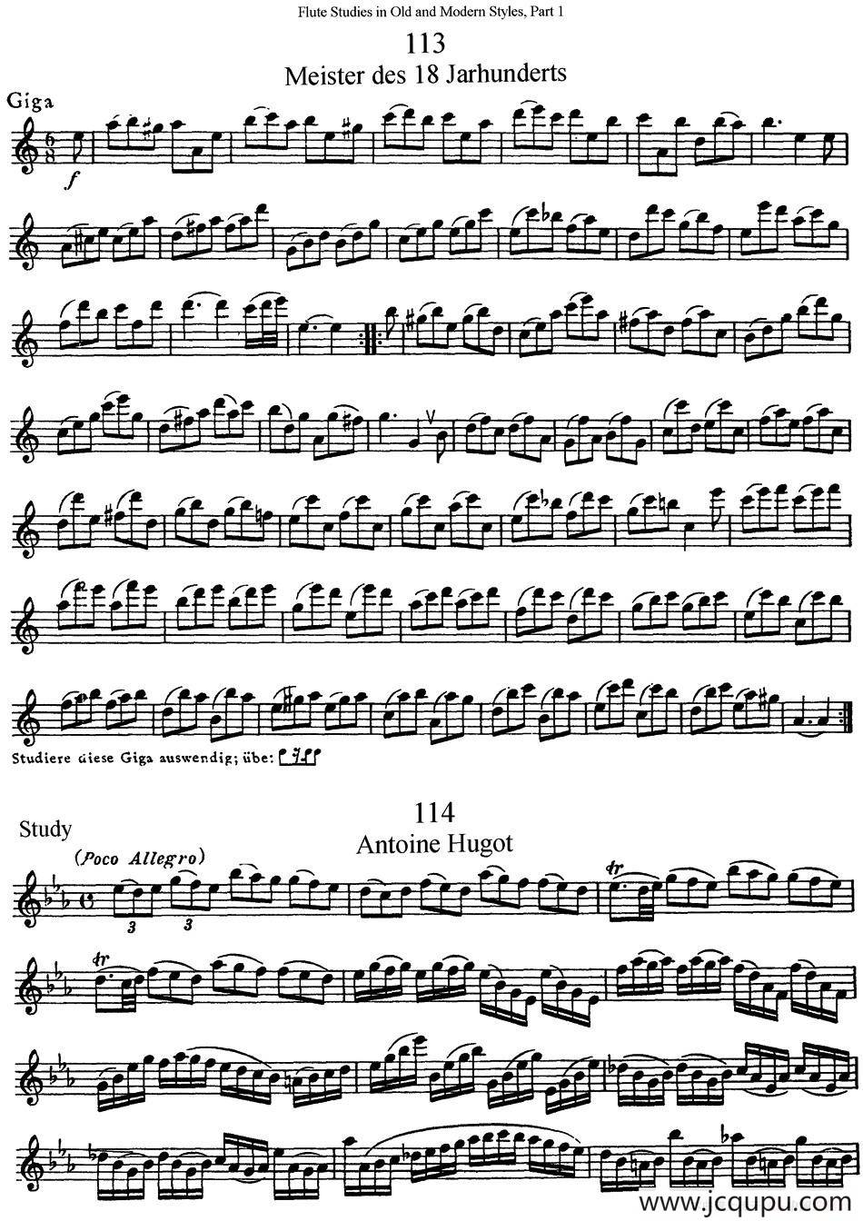 斯勒新老风格长笛练习重奏曲（第一部分）（NO.113-NO.115）简谱