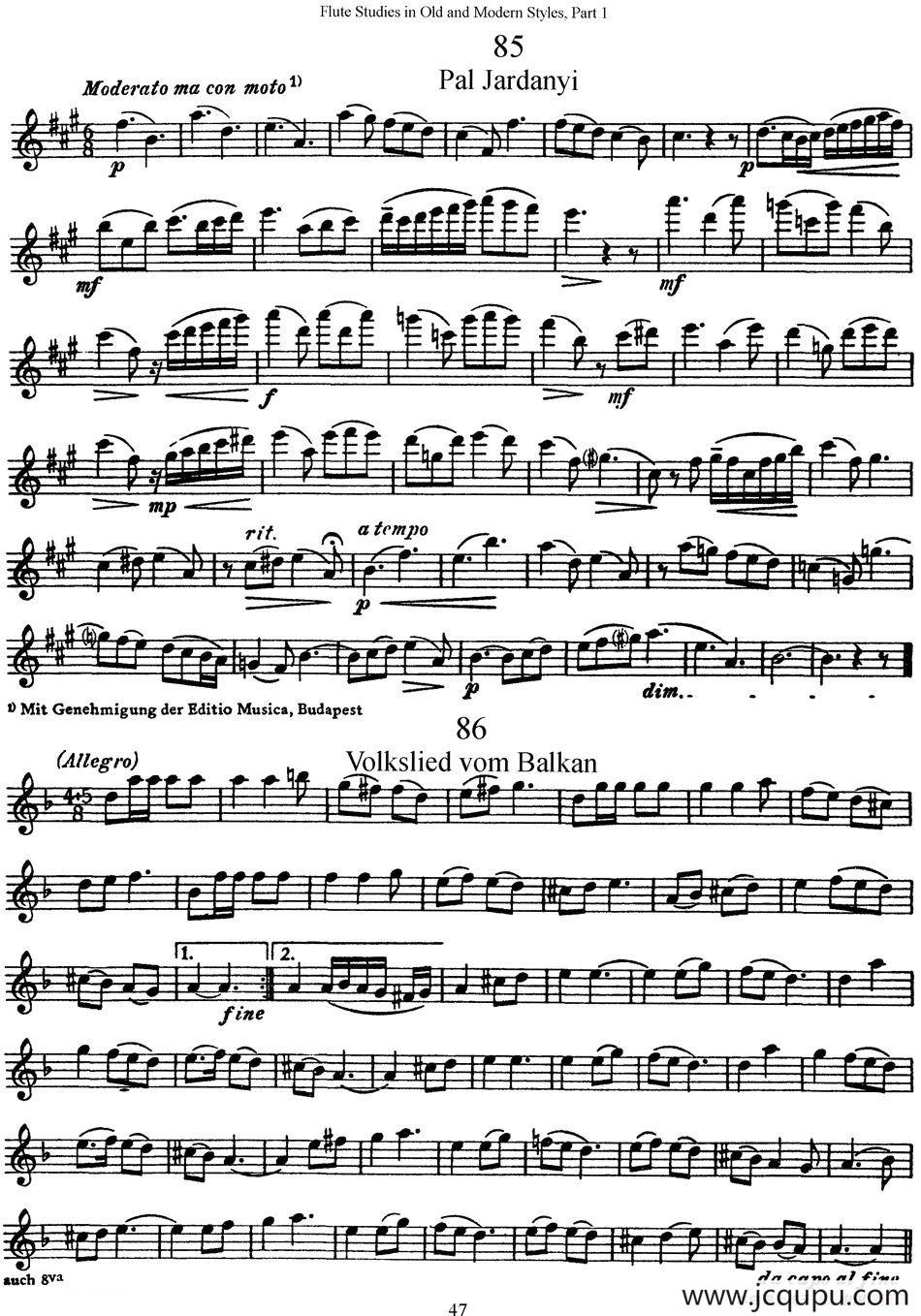 斯勒新老风格长笛练习重奏曲（第一部分）（NO.85-NO.86）简谱