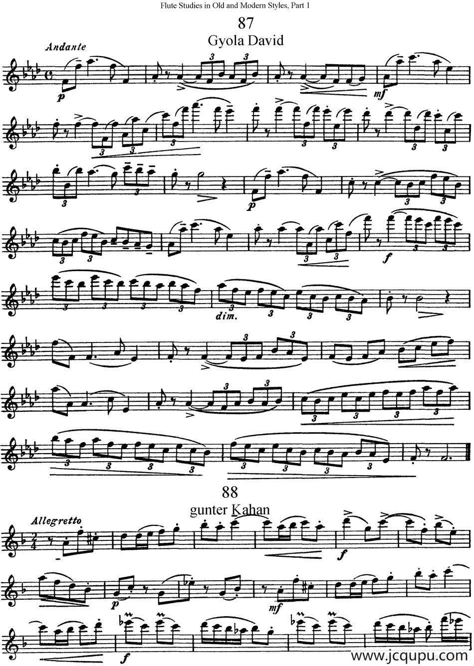 斯勒新老风格长笛练习重奏曲（第一部分）（NO.87-NO.90）简谱