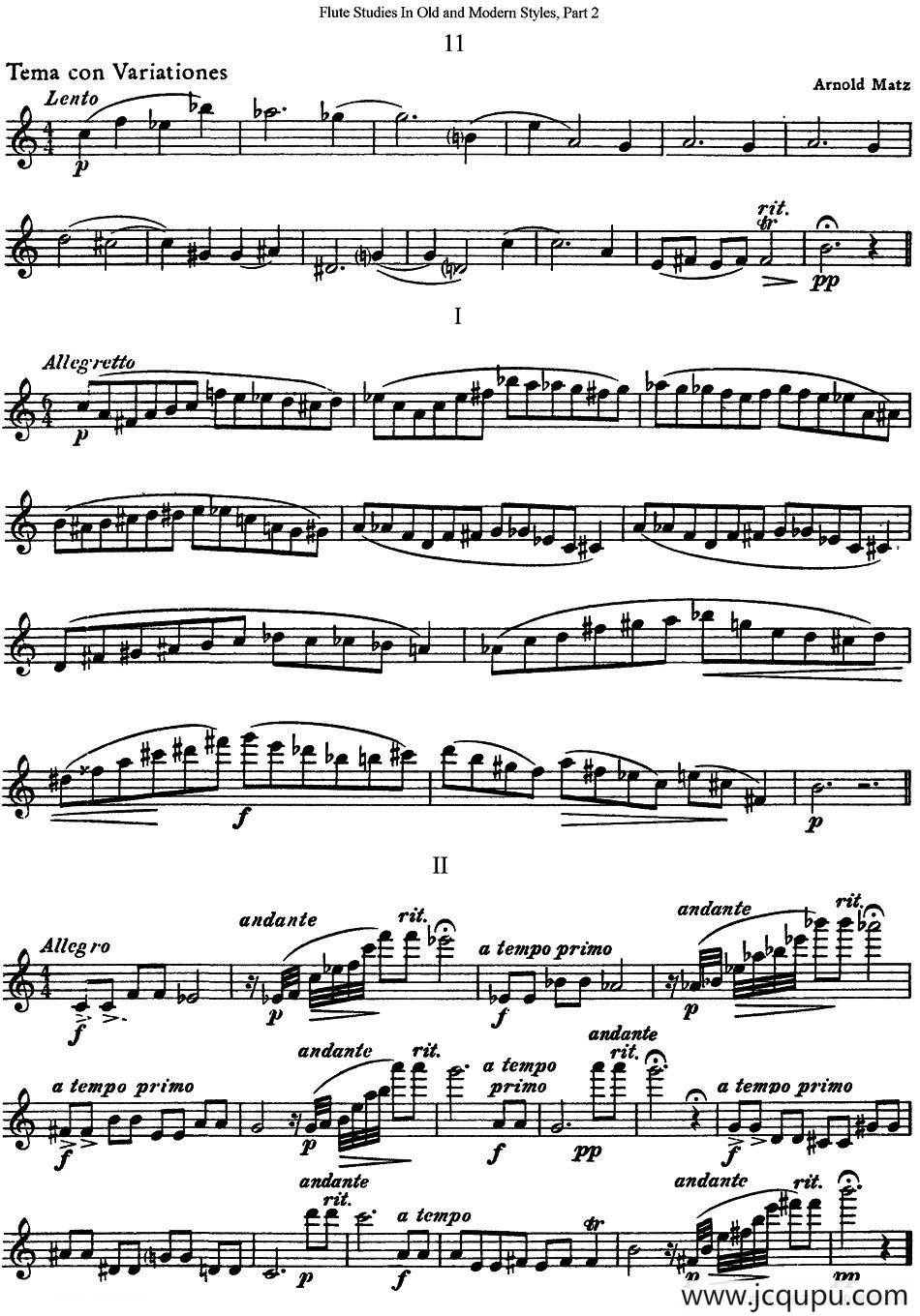 斯勒新老风格长笛练习重奏曲（第二部分）（NO.11）简谱