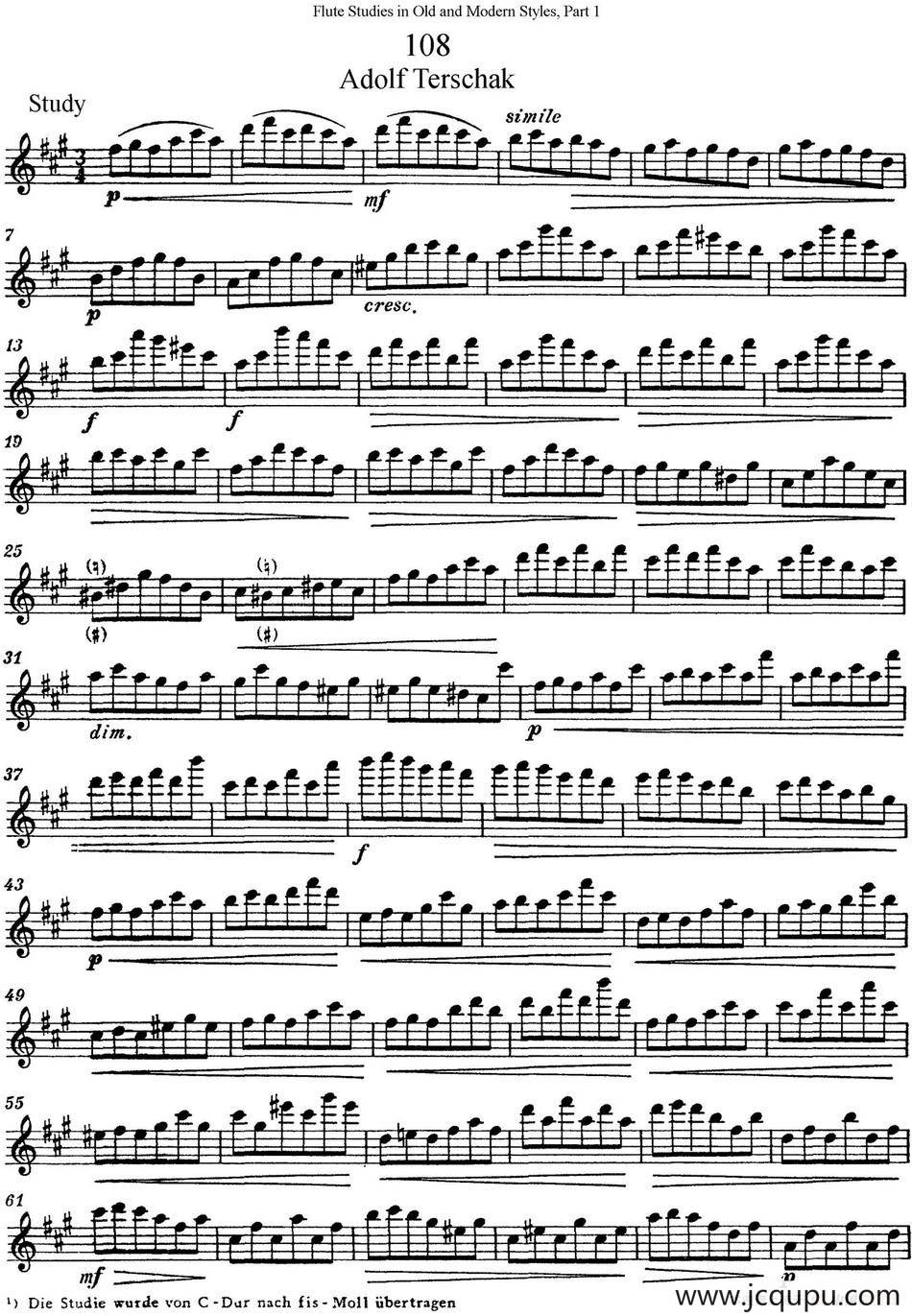 斯勒新老风格长笛练习重奏曲（第一部分）（NO.108）简谱