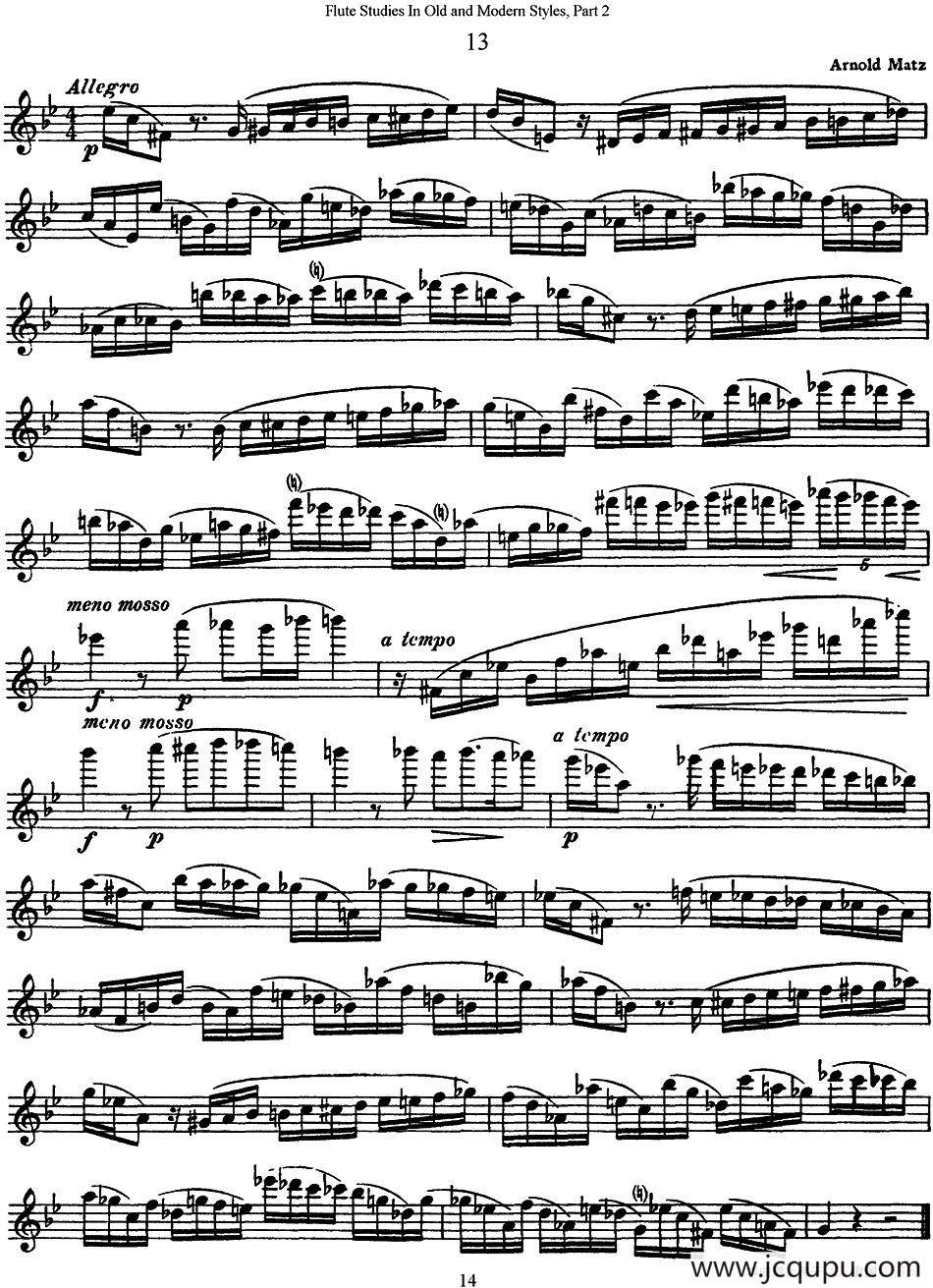 斯勒新老风格长笛练习重奏曲（第二部分）（NO.13）简谱