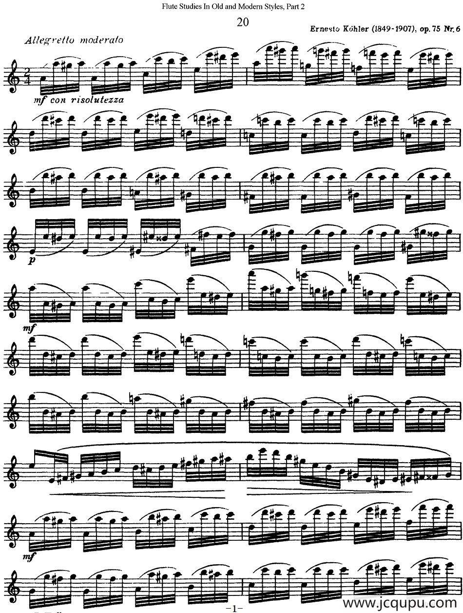 斯勒新老风格长笛练习重奏曲（第二部分）（NO.20）简谱