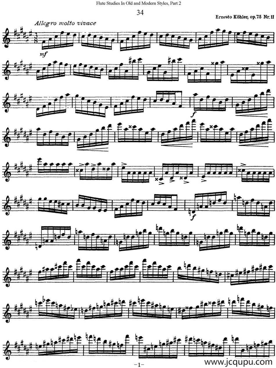 斯勒新老风格长笛练习重奏曲（第二部分）（NO.34）简谱