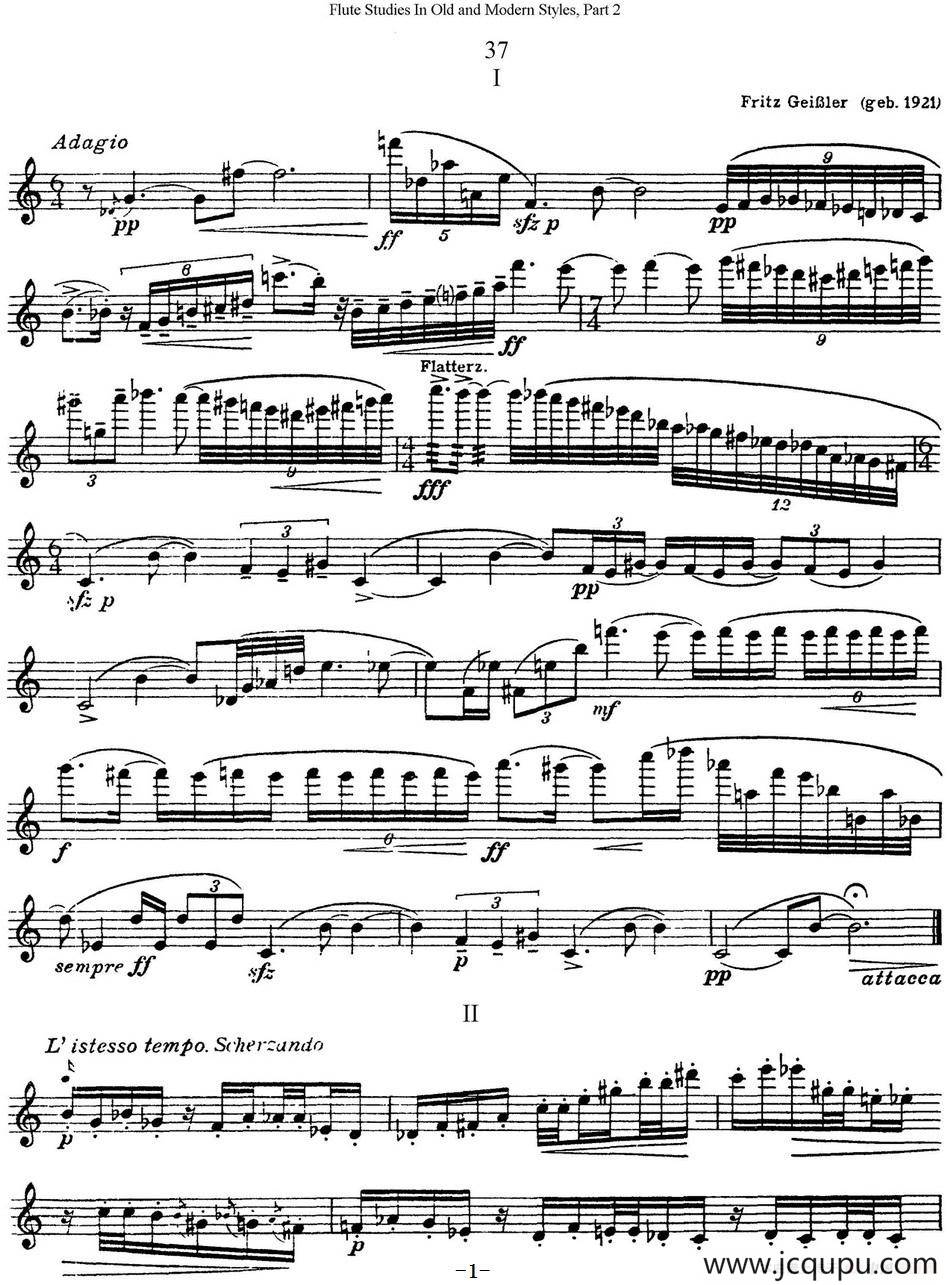 斯勒新老风格长笛练习重奏曲（第二部分）（NO.37）简谱