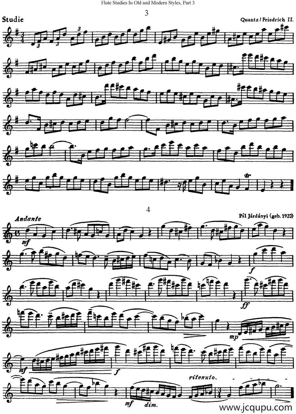 斯勒新老风格长笛练习重奏曲（第三部分）（NO.3-NO.4）简谱