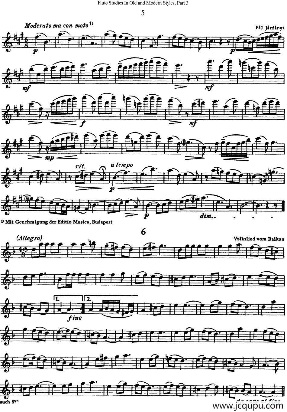 斯勒新老风格长笛练习重奏曲（第三部分）（NO.5-NO.6）简谱