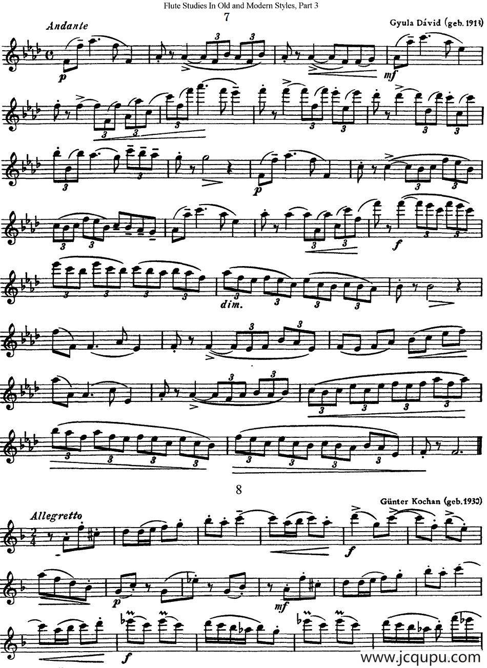 斯勒新老风格长笛练习重奏曲（第三部分）（NO.7-NO.10）简谱