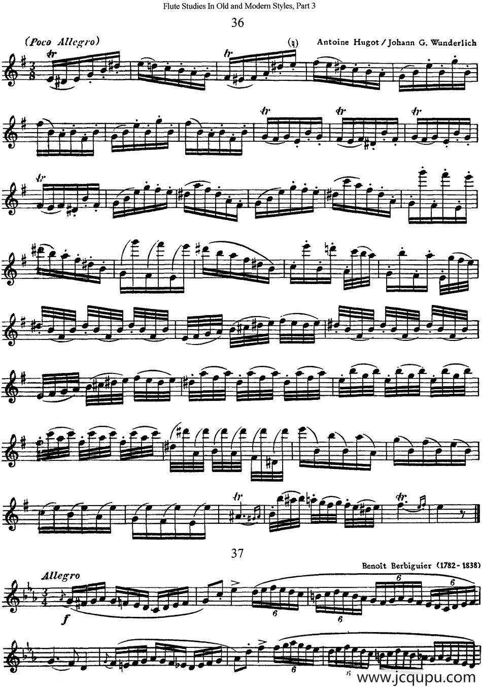 斯勒新老风格长笛练习重奏曲（第三部分）（NO.36-NO.37）简谱