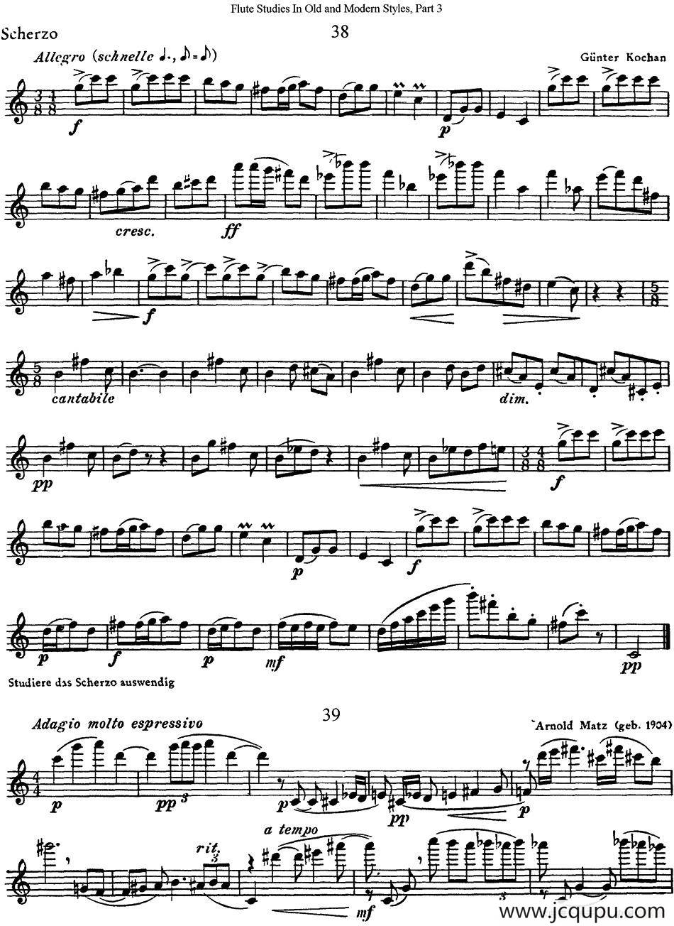 斯勒新老风格长笛练习重奏曲（第三部分）（NO.38-NO.40）简谱