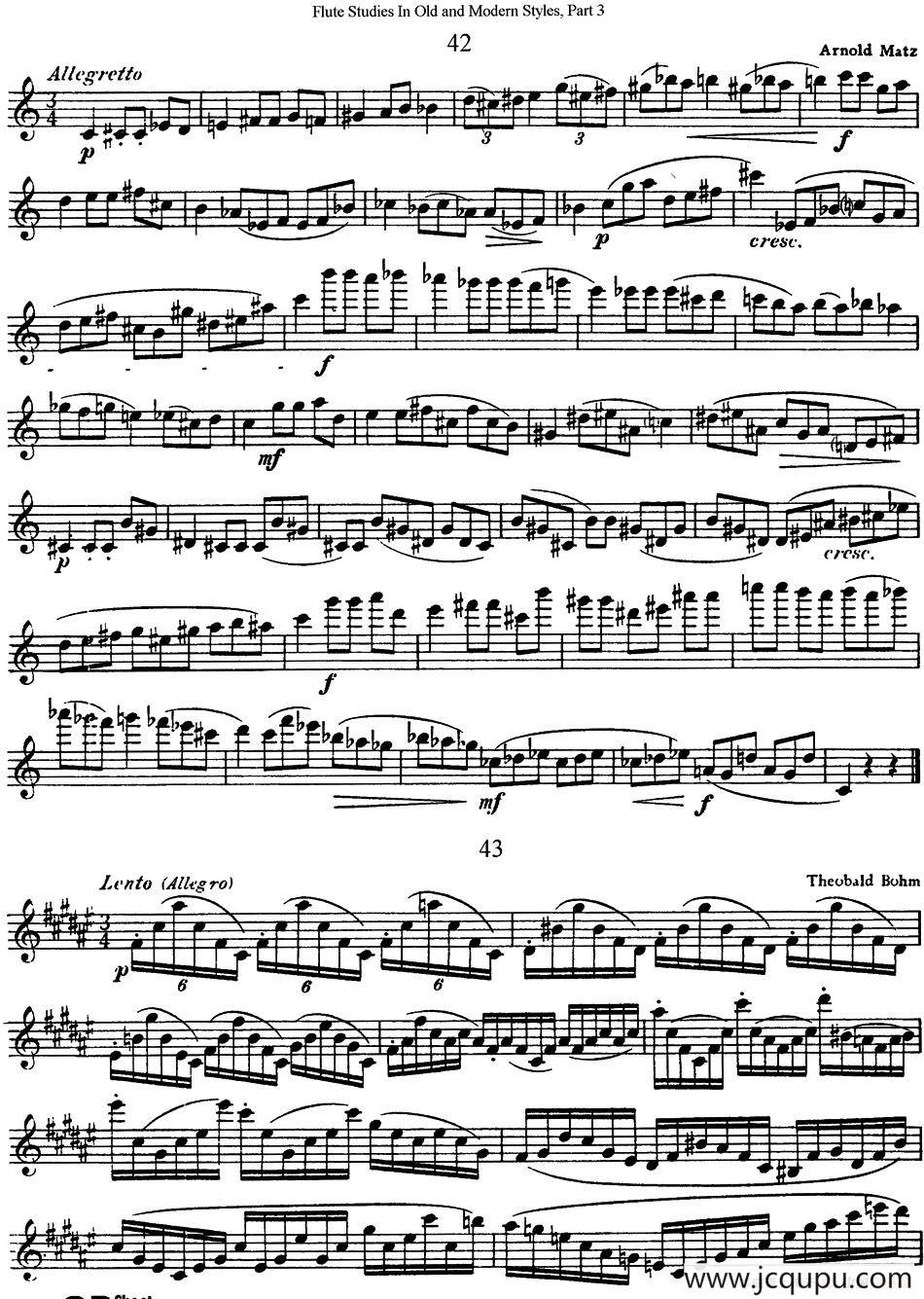 斯勒新老风格长笛练习重奏曲（第三部分）（NO.42-NO.43）简谱