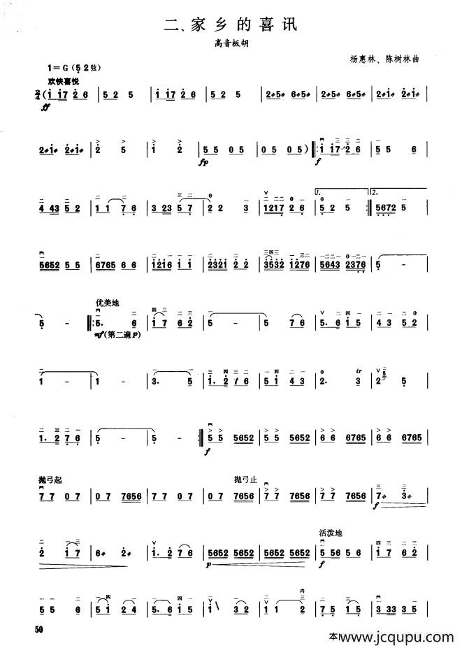 家乡的喜讯（板胡曲集第五级）简谱