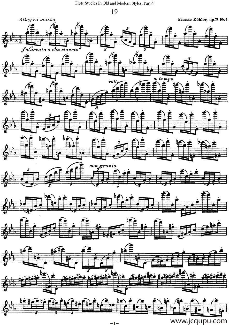 斯勒新老风格长笛练习重奏曲（第四部分）（NO.19）简谱