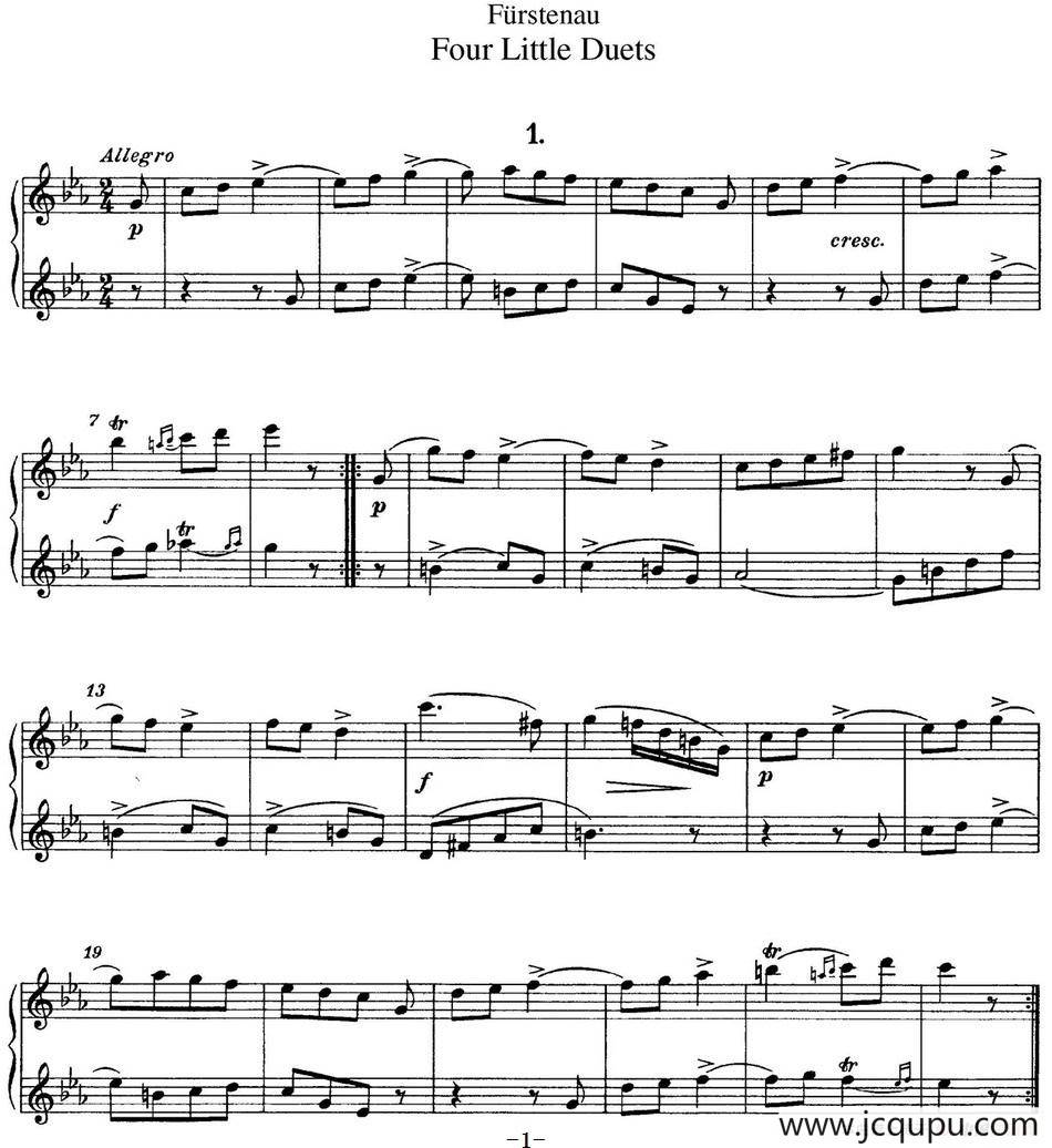 福斯特劳长笛重奏4小段简谱