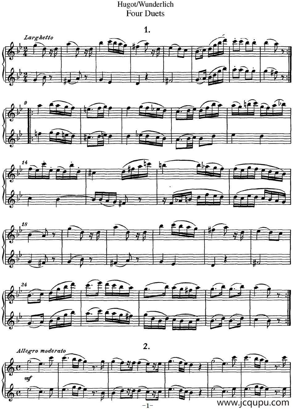 扈高特四个长笛重奏曲简谱