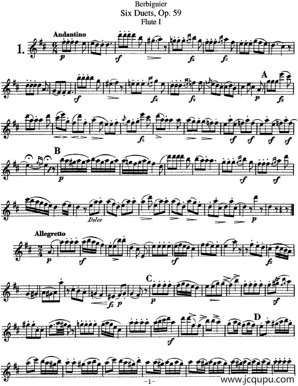 博比格6首长笛二重奏练习曲Op.59（Flute 1）简谱