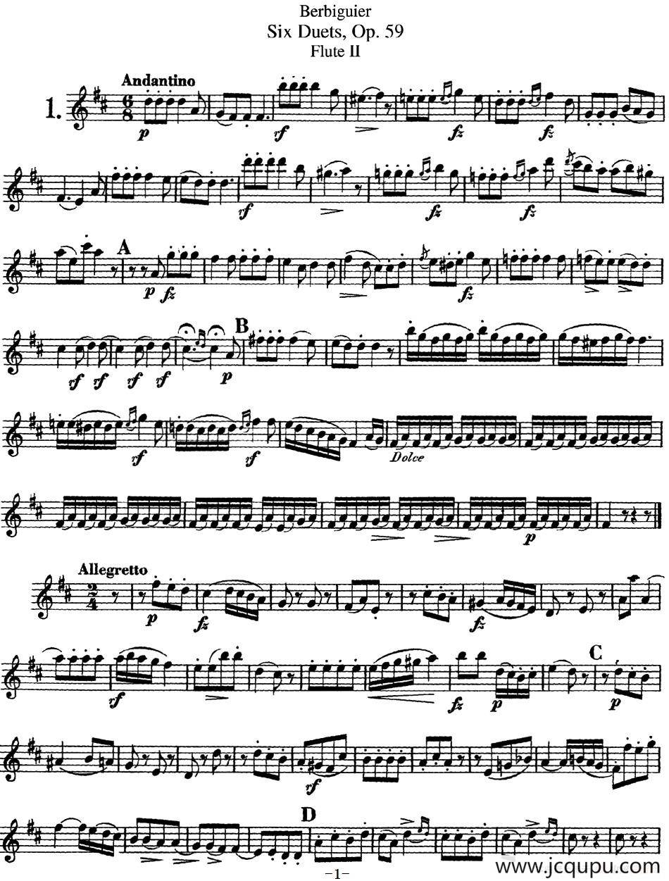 博比格6首长笛二重奏练习曲Op.59（Flute 2）简谱