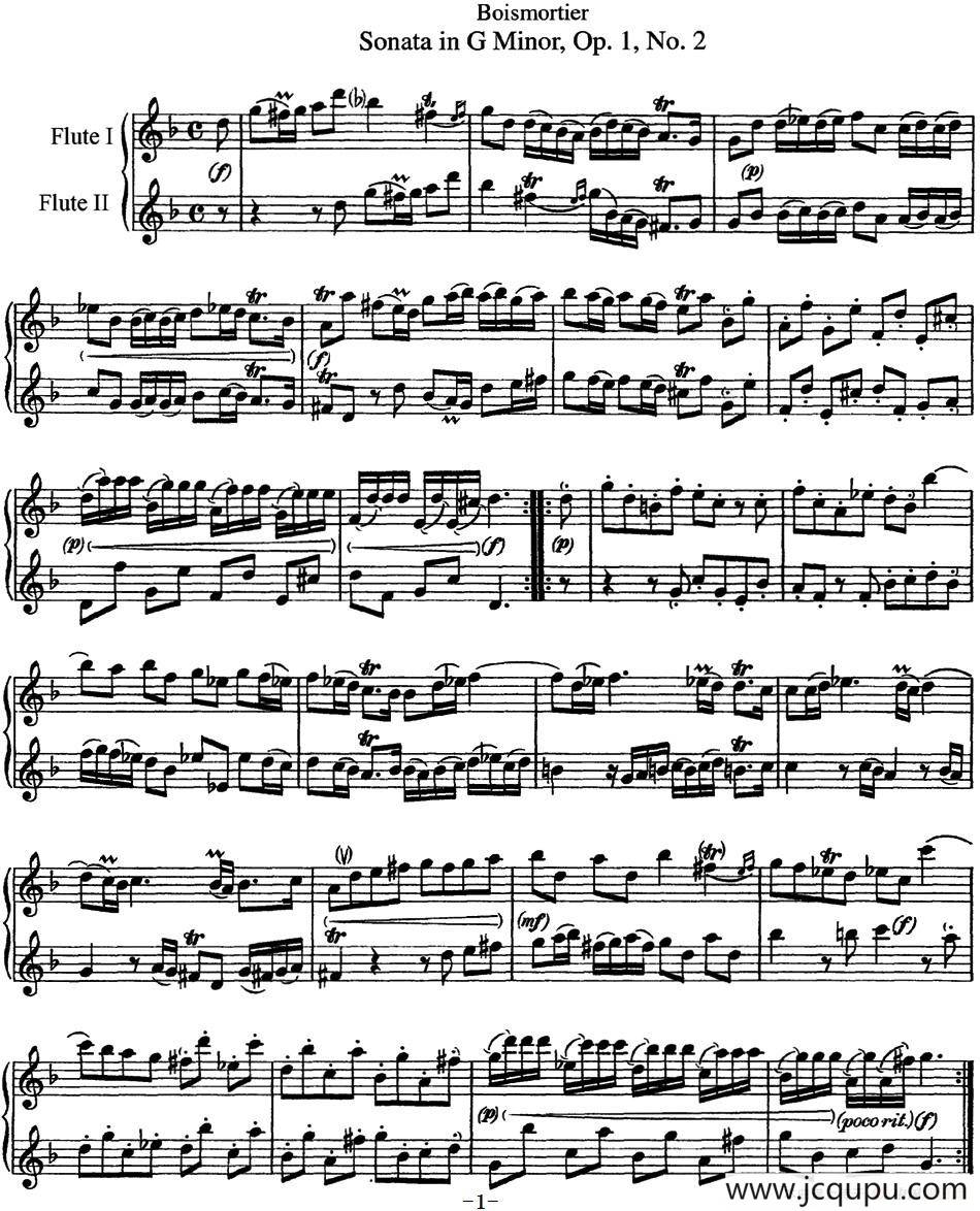 博伊斯卯绨G大调双长笛奏鸣曲Op.1（NO.2）简谱