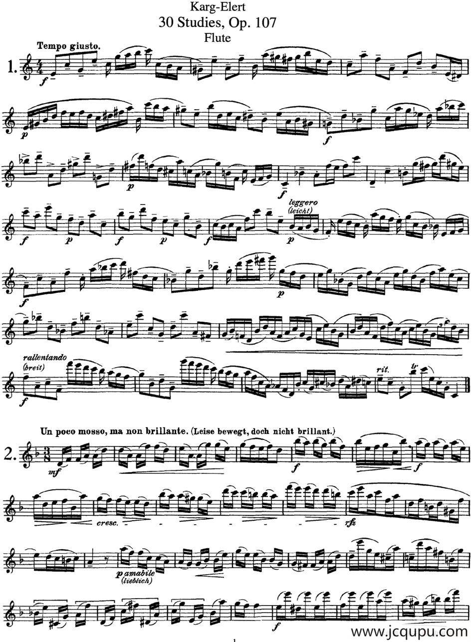 卡-伊勒特30首长笛练习曲Op.107（NO.1-NO.3）简谱