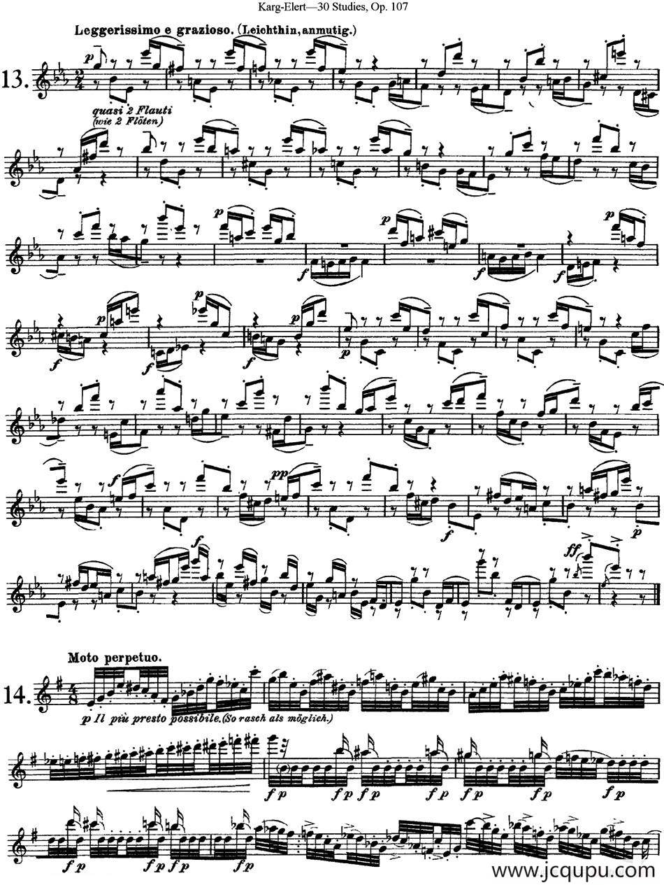 卡-伊勒特30首长笛练习曲Op.107（NO.13-NO.15）简谱