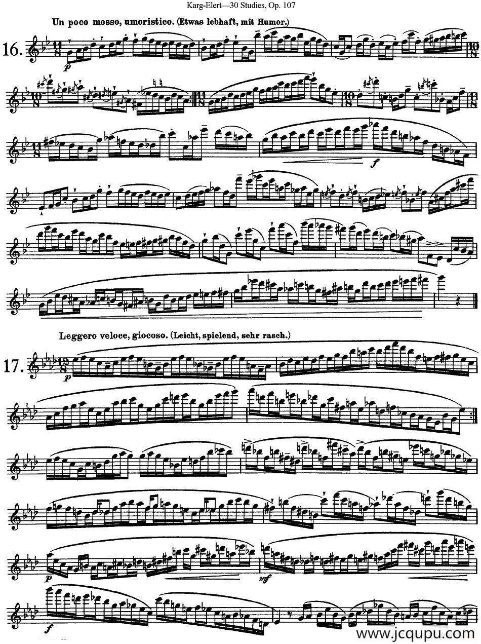 卡-伊勒特30首长笛练习曲Op.107（NO.16-NO.18）简谱