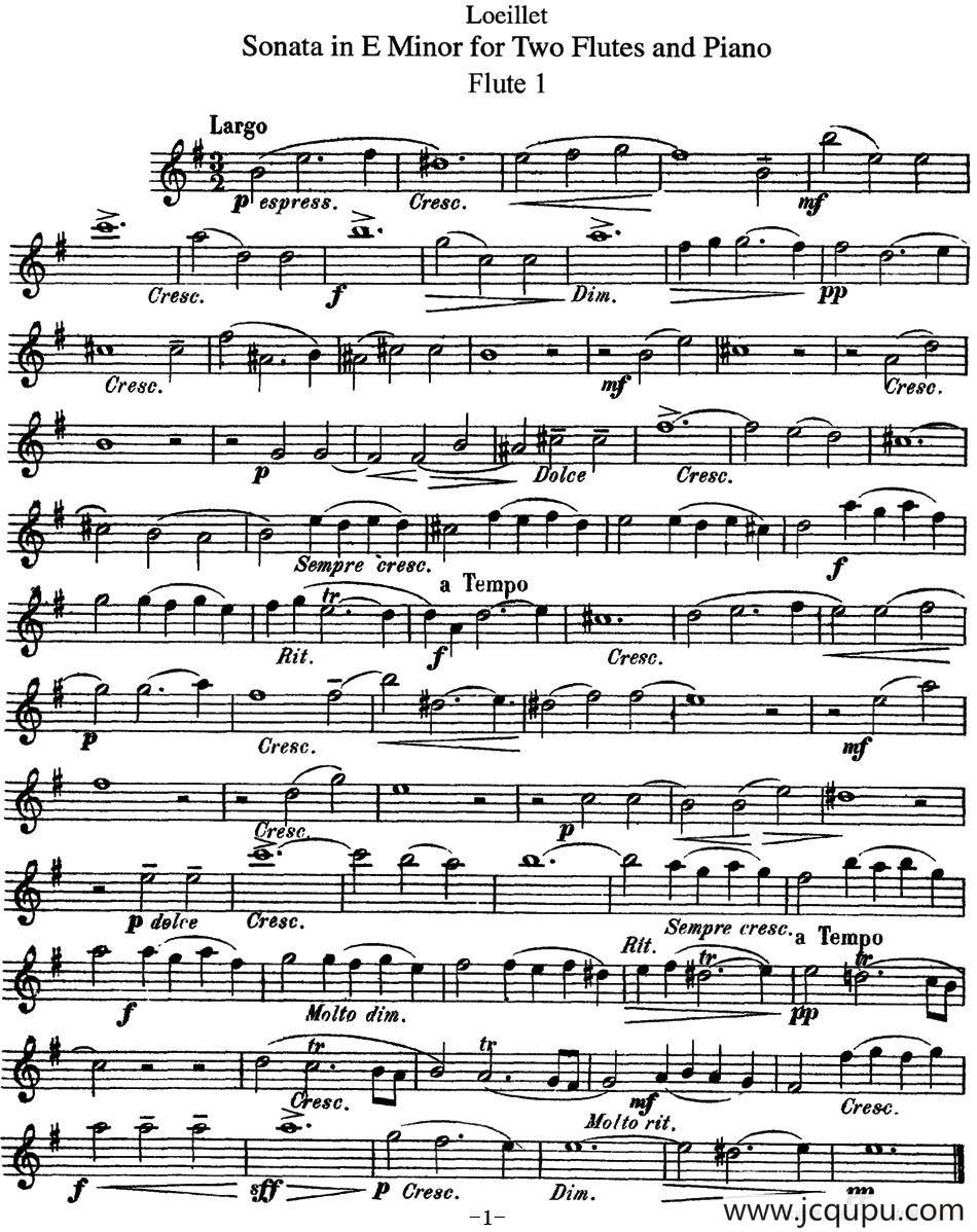 罗埃莱特E小调双长笛与钢琴奏鸣曲 简谱