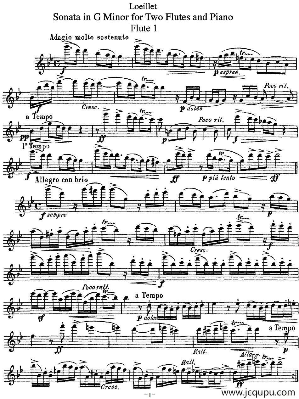 罗埃莱特G小调双长笛与钢琴奏鸣曲简谱