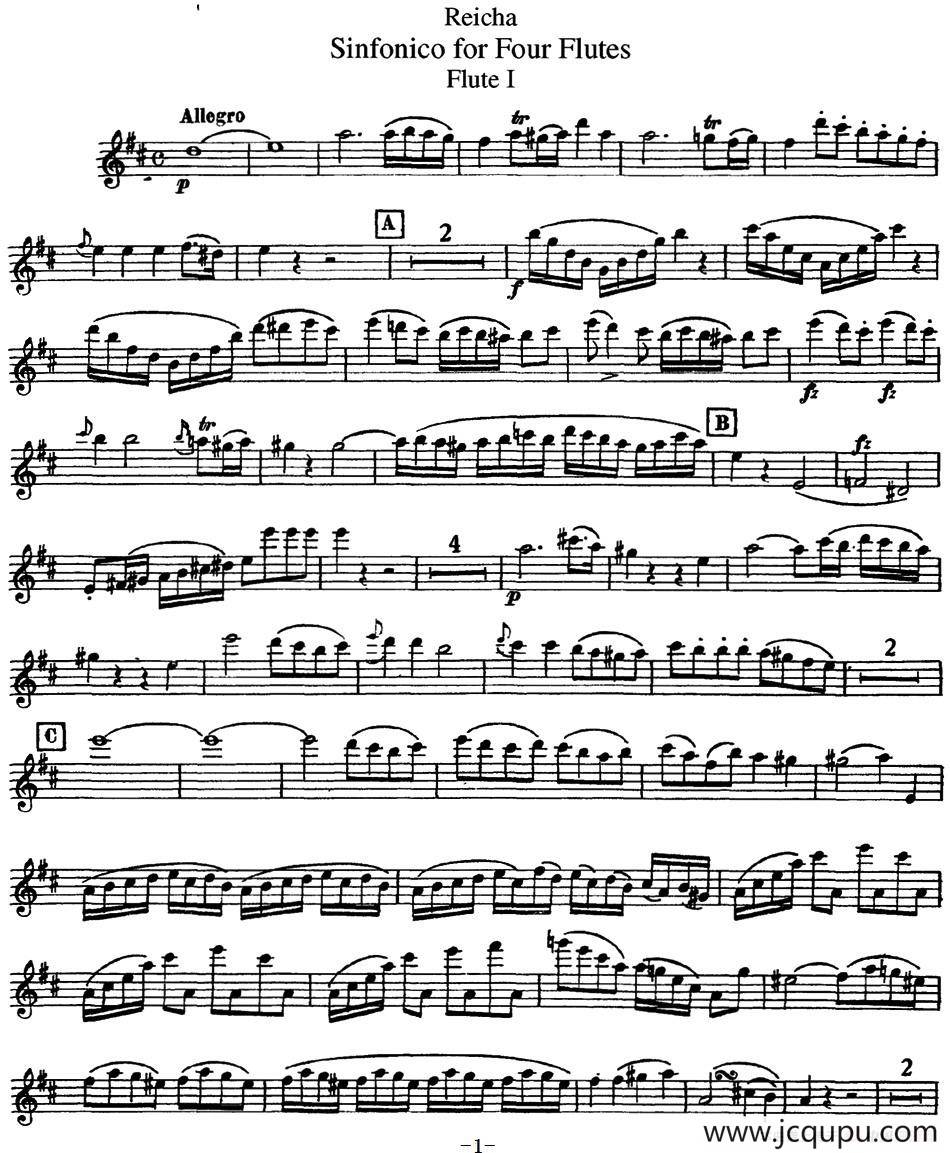 瑞查长笛四重奏（Flute 1）简谱