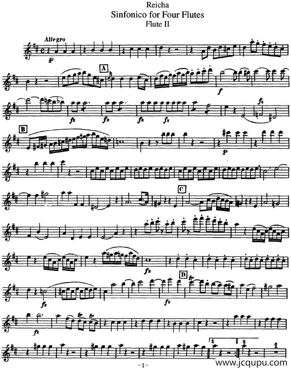 瑞查长笛四重奏（Flute 2）简谱