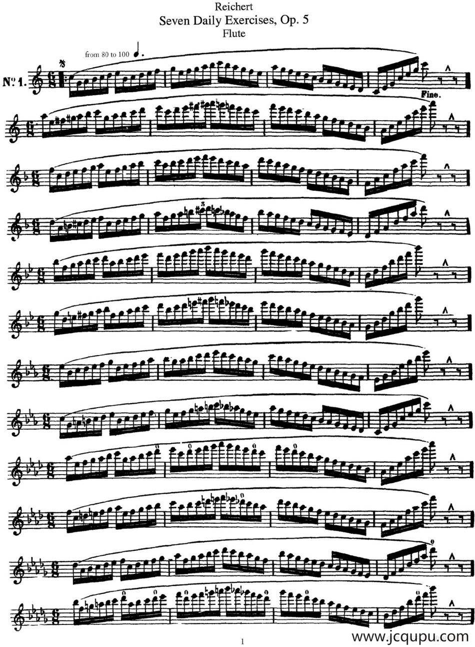 瑞澈特七首每日长笛练习曲Op.5（NO.1）简谱