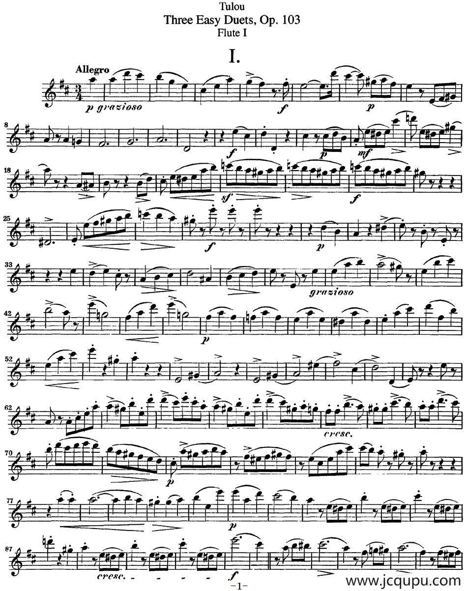 图露三首长笛简易重奏曲Op.103（Flute 1）（NO.1）简谱