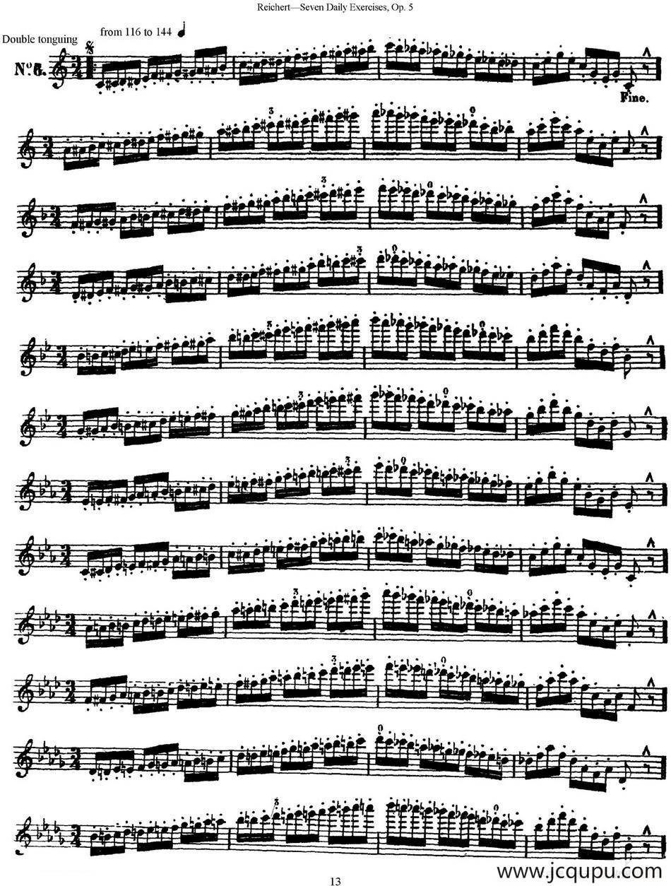 瑞澈特七首每日长笛练习曲Op.5（NO.6）简谱