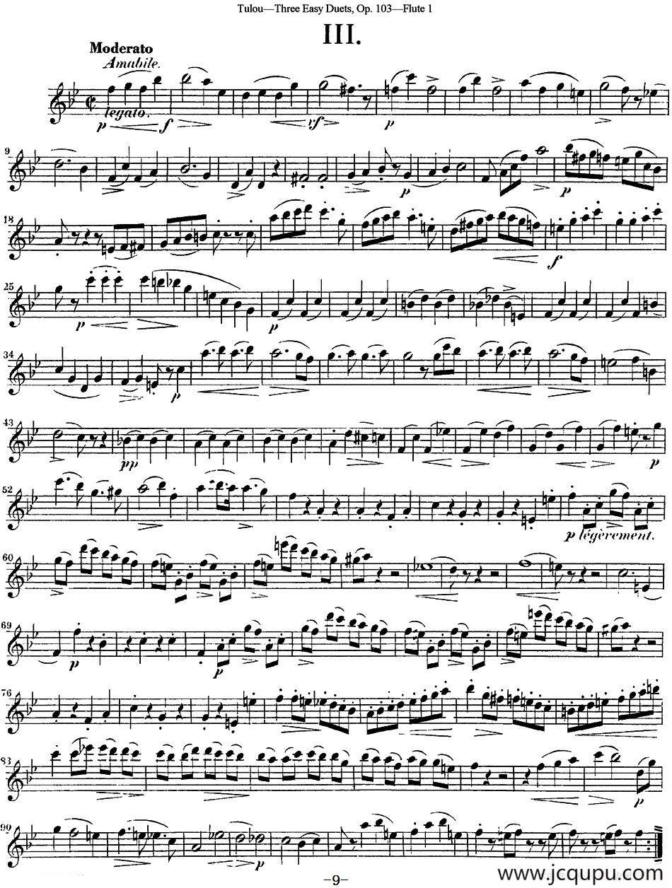 图露三首长笛简易重奏曲Op.103（Flute 1）（NO.3）简谱
