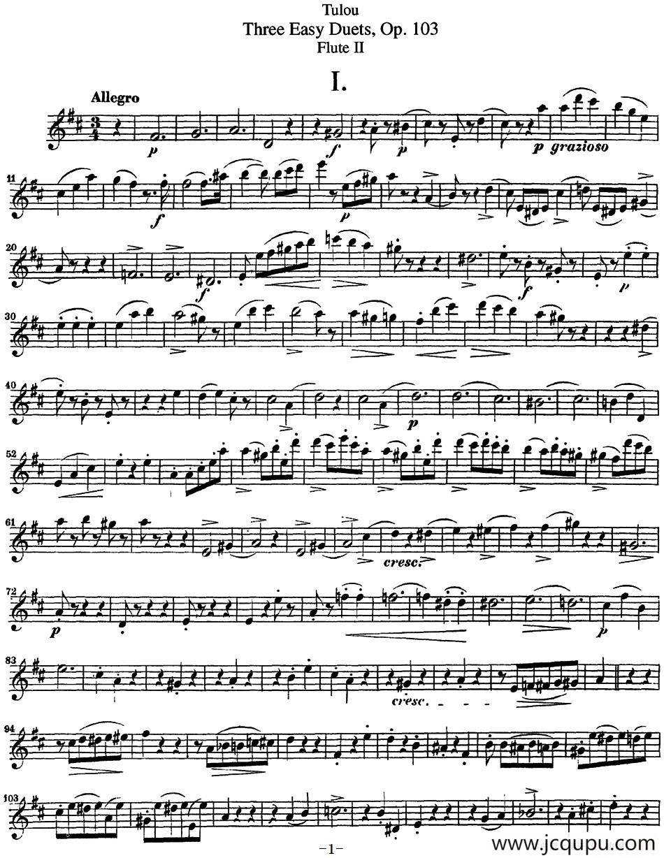 图露三首长笛简易重奏曲Op.103（Flute 2）（NO.1）简谱