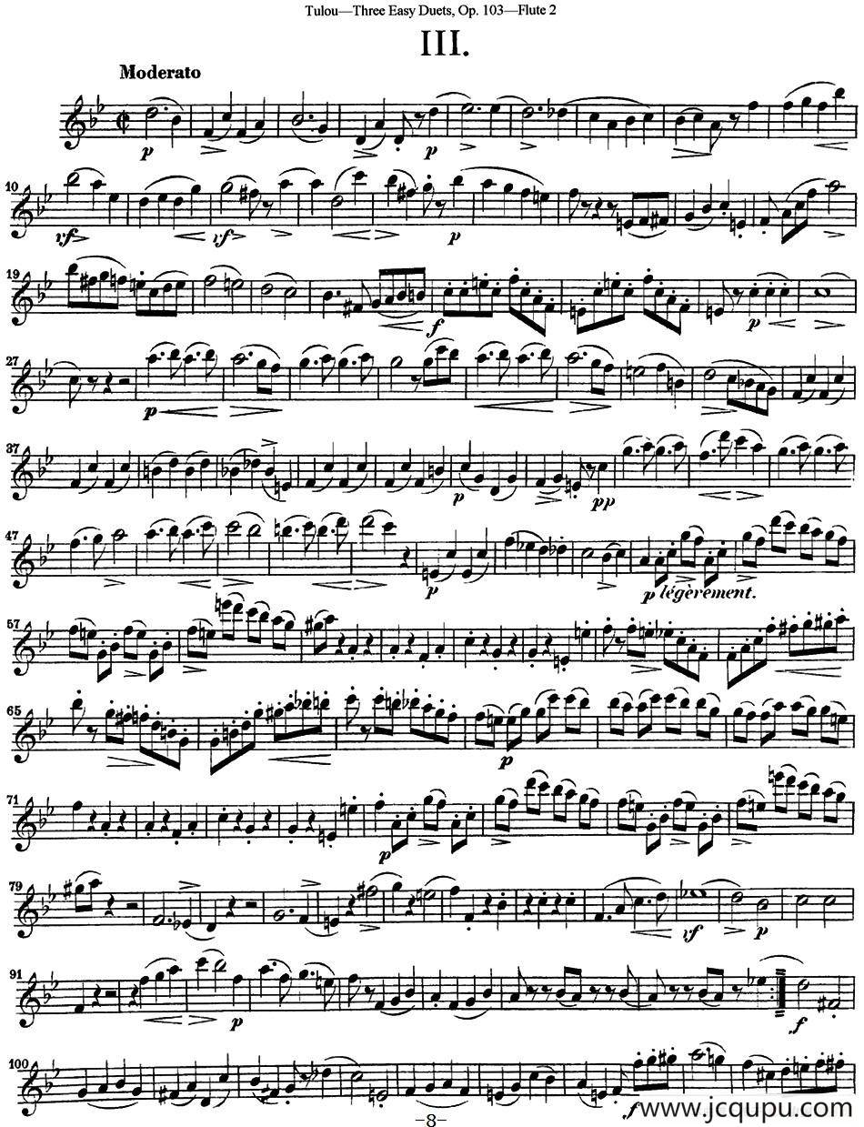 图露三首长笛简易重奏曲Op.103（Flute 2）（NO.3）简谱