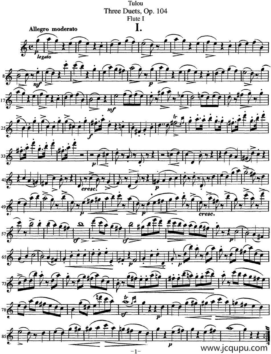 图露三首长笛简易重奏曲Op.104（Flute 1）（NO.1）简谱