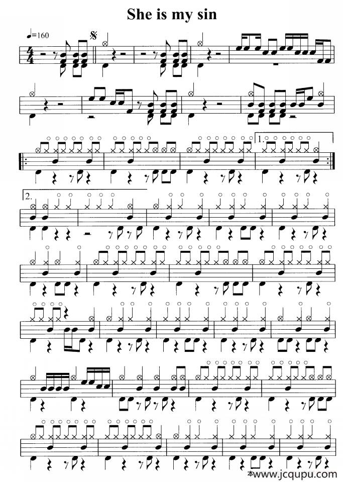 She is my sin（鼓谱）简谱