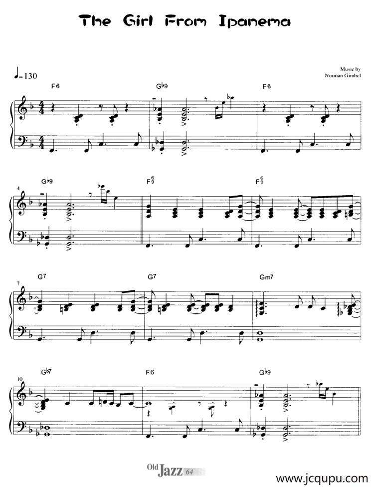The Girl From Ipanema（伊帕内玛姑娘）简谱