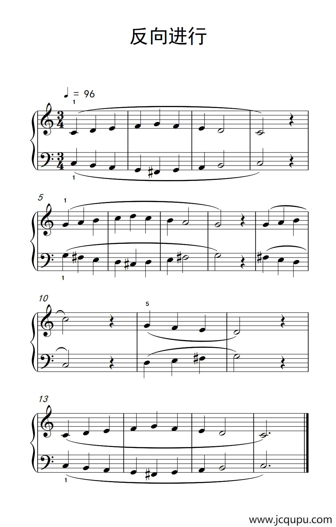 反向进行（巴托克 小宇宙 钢琴教程 1）简谱