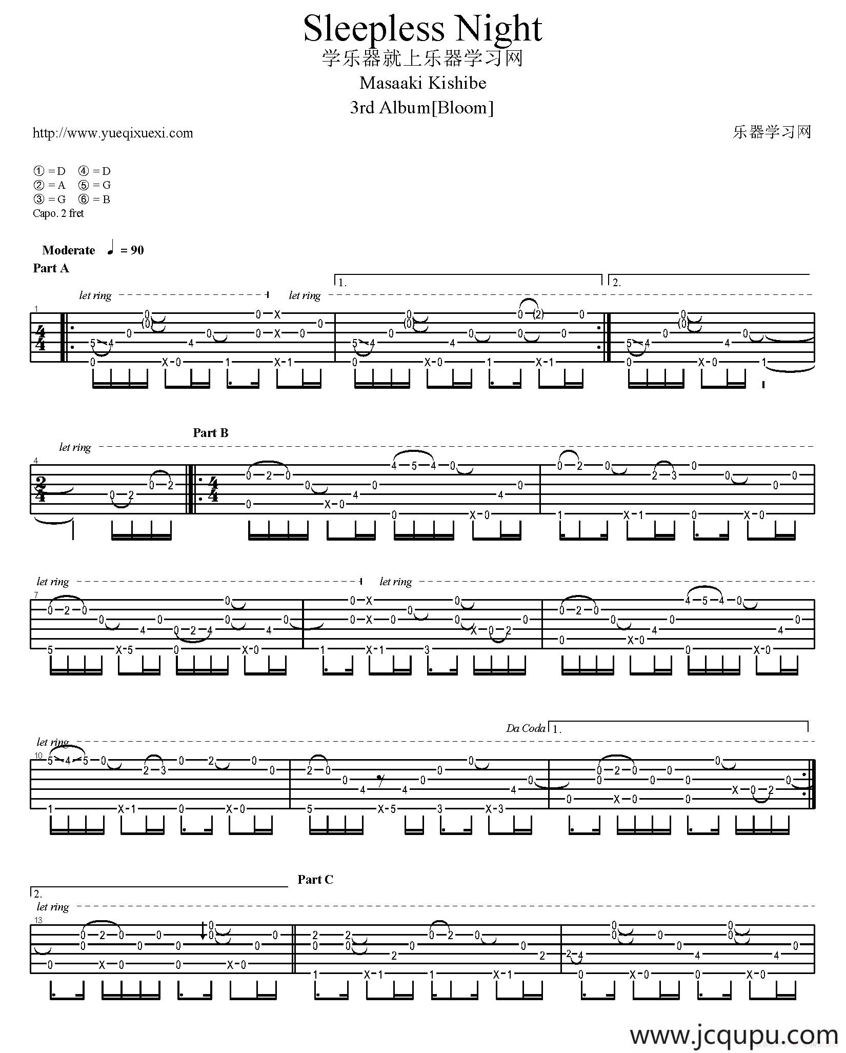 Sleepless Night（岸部真明指弹吉他谱）简谱