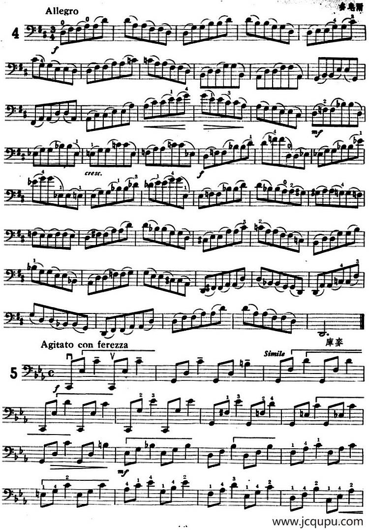 鲍斯特列姆大提琴练习曲（4—8）简谱