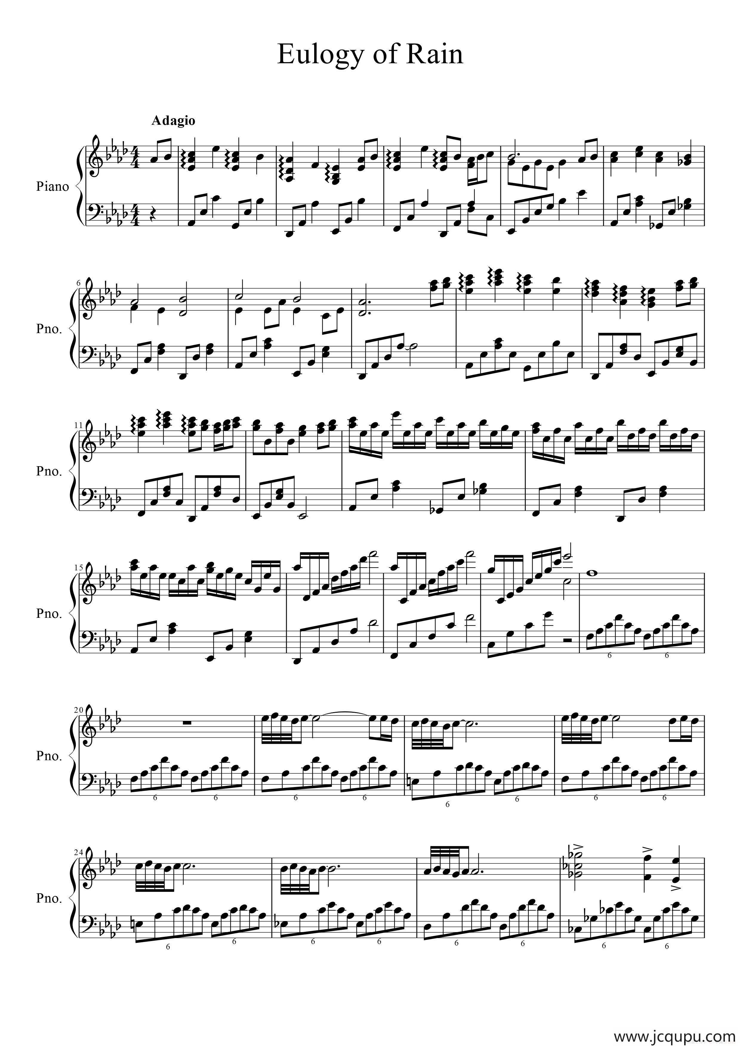 雨的随想（Eulogy of Rain）简谱